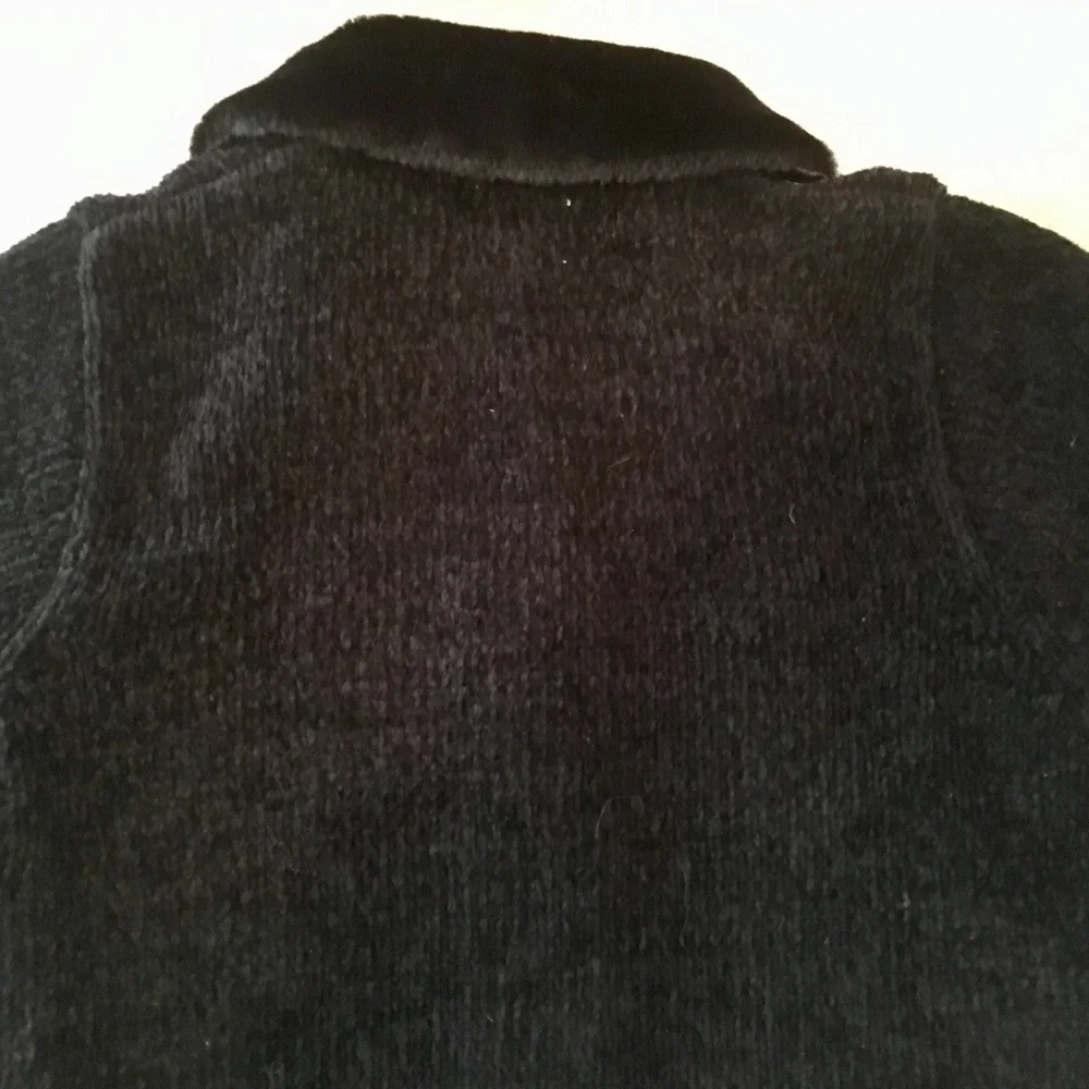Vintage babyGAP Black Chenille Cardigan Sweater w/Faux Fur Collar, sz 2xl/3xl